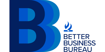 Better Business Bureau accreditation logo in blue