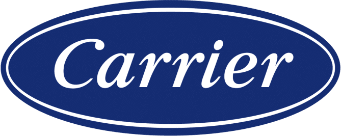 Carrier brand logo in white text on dark blue oval background
