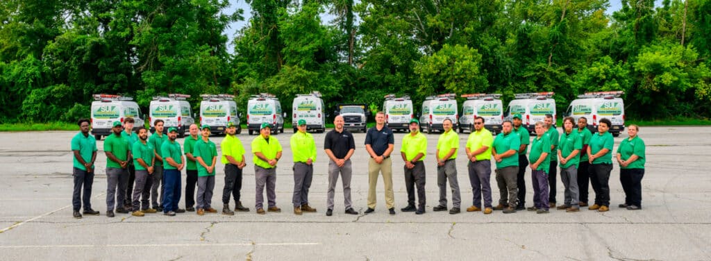 Service Unlimited team members standing in front of service vehicles