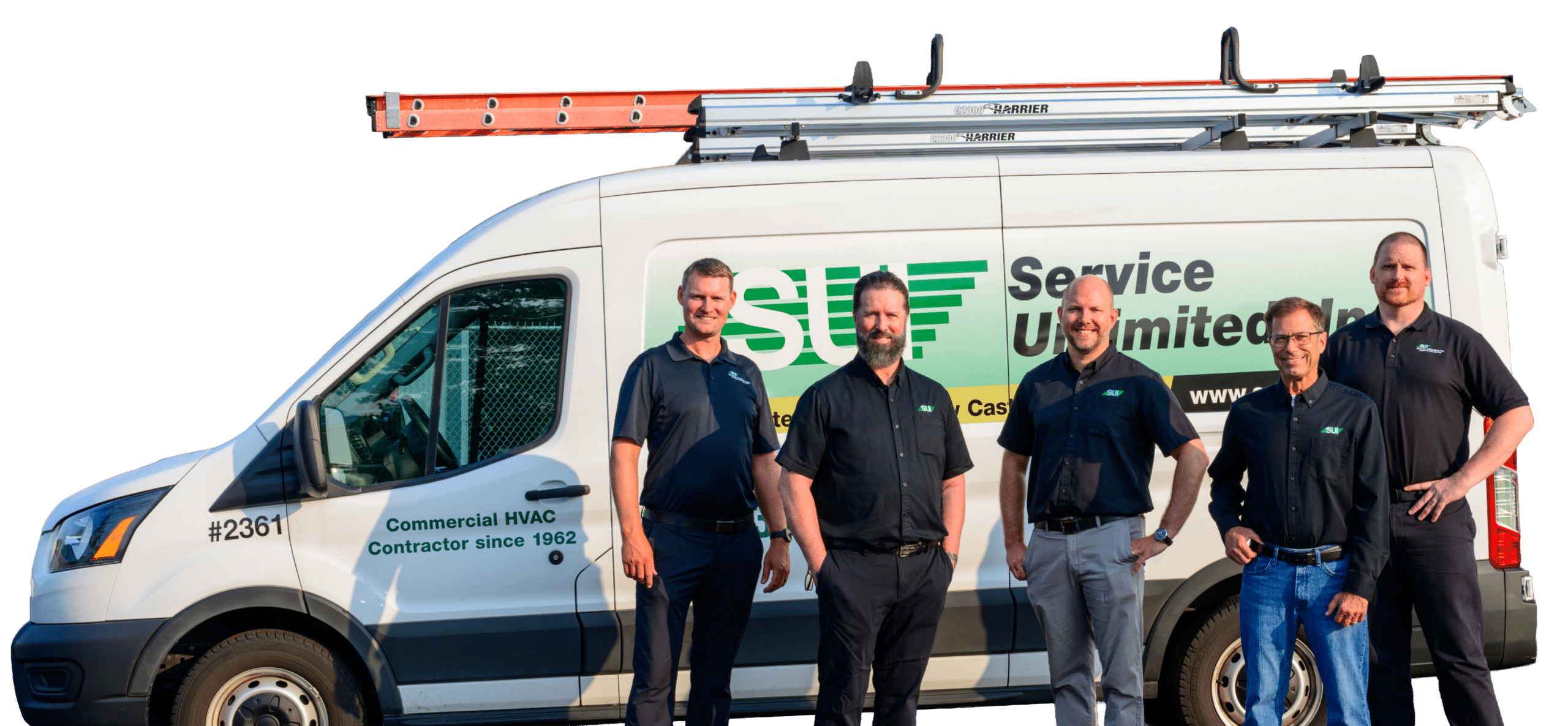 Service Unlimited commercial HVAC technicians with service van in Delaware