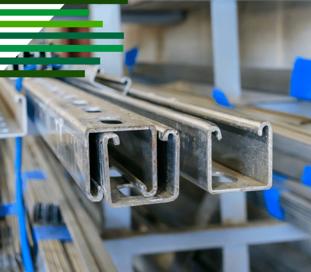 Close up photo of steel beams on their side